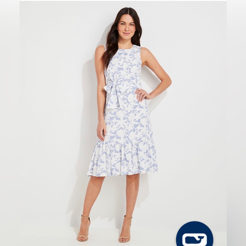 Vineyard Vines blue gingham floral print dress